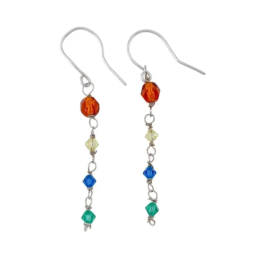 Vintage Sterling Silver 925 Multicolor Crystal Dangle Earrings